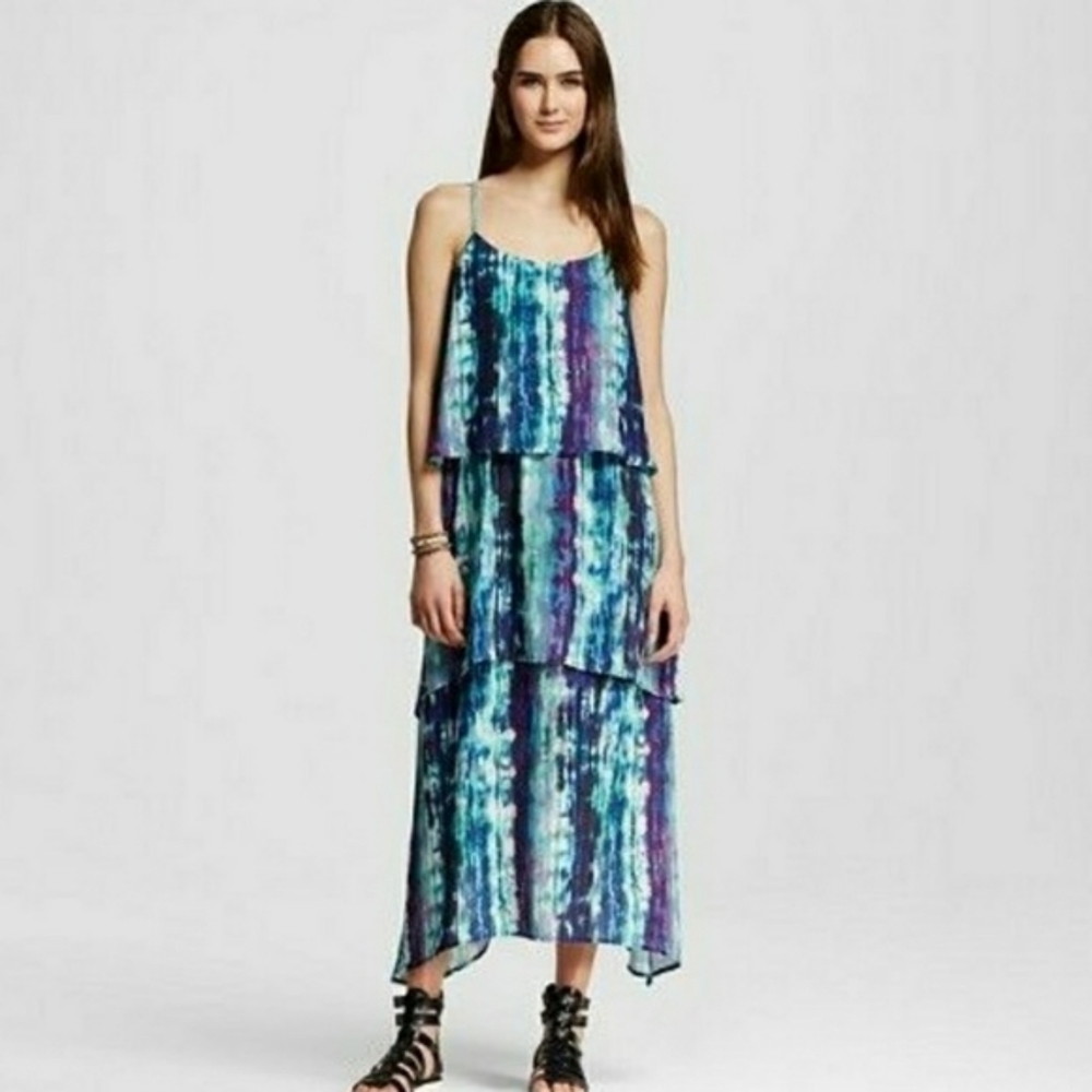 Mossimo Tiered Watercolor Maxi Dress Medium